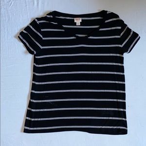 V-Neck Black White Striped Top